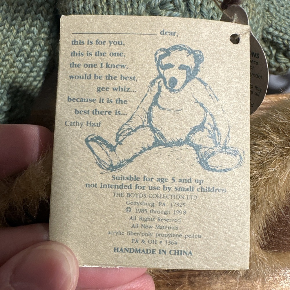 Vintage Boyds Bears Mrs Trumbull #91833 w Hat‎ and Green Sweater Plush w/ tags - Picture 6 of 9
